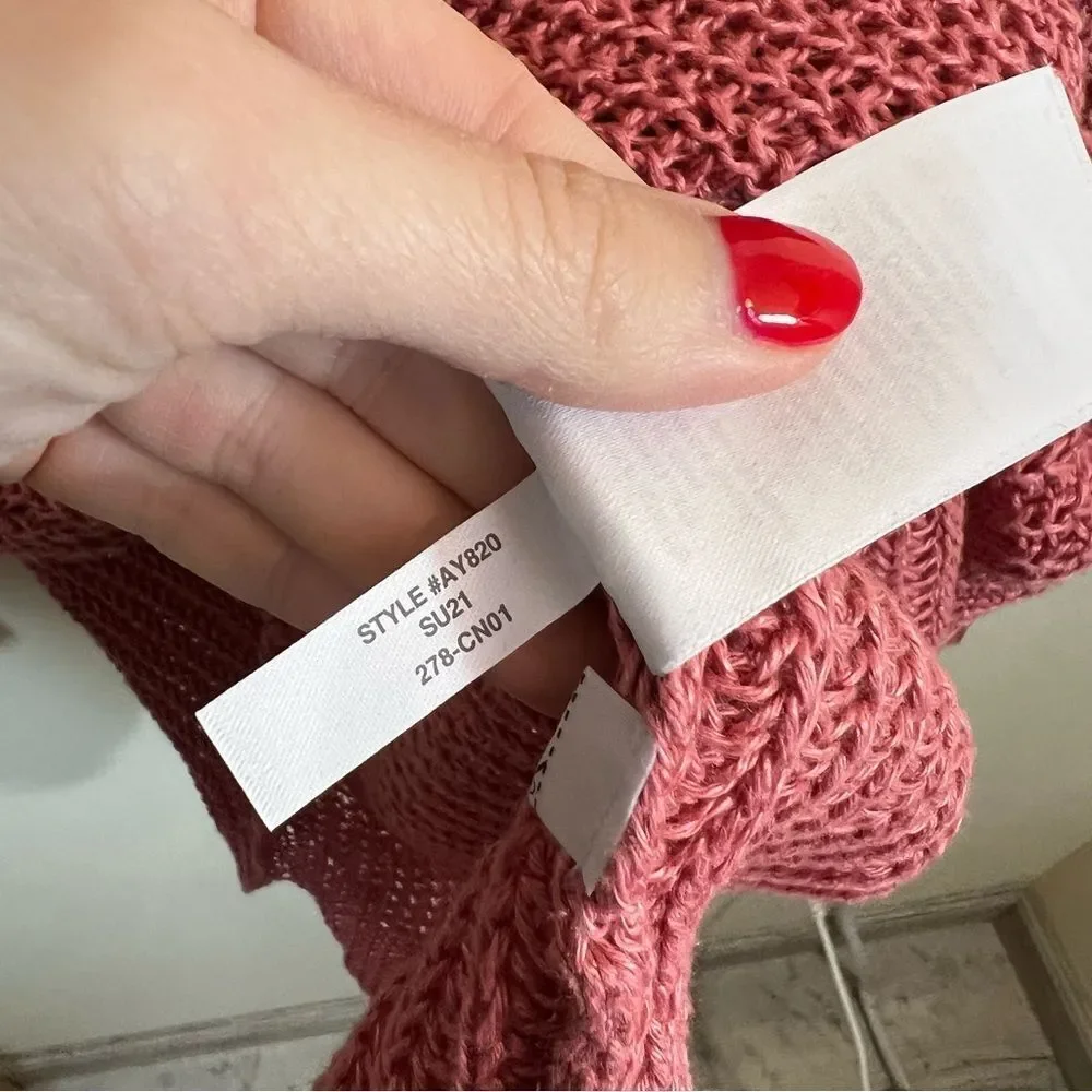 J. Crew 100% Linen‎ Open Knit Relaxed Fit Beach Sweater Cover Up Pink Medium